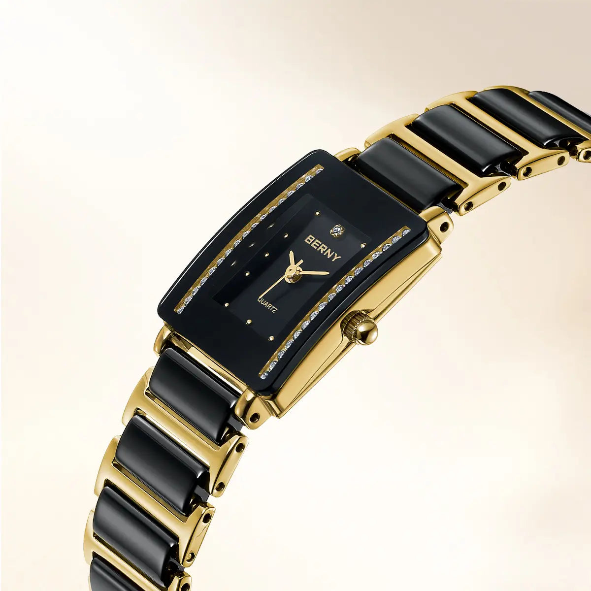 gold stainless steel and black ceramic