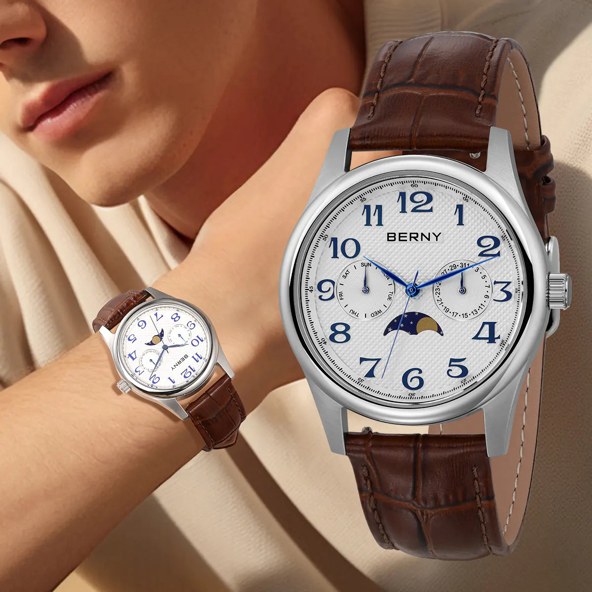 Men Quartz Dress Moonphase Watch