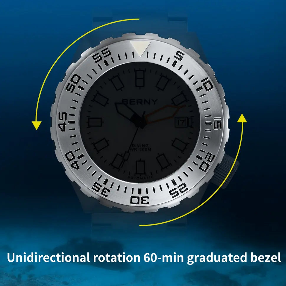 unidirectional rotating 60-min graduated bezel