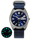 titanium dress watch(blue sunburst dial) with canvas strap and blue super luminous