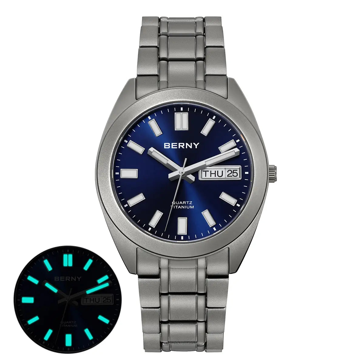 titanium dress watch(blue dial) with titanium strap and blue super luminous